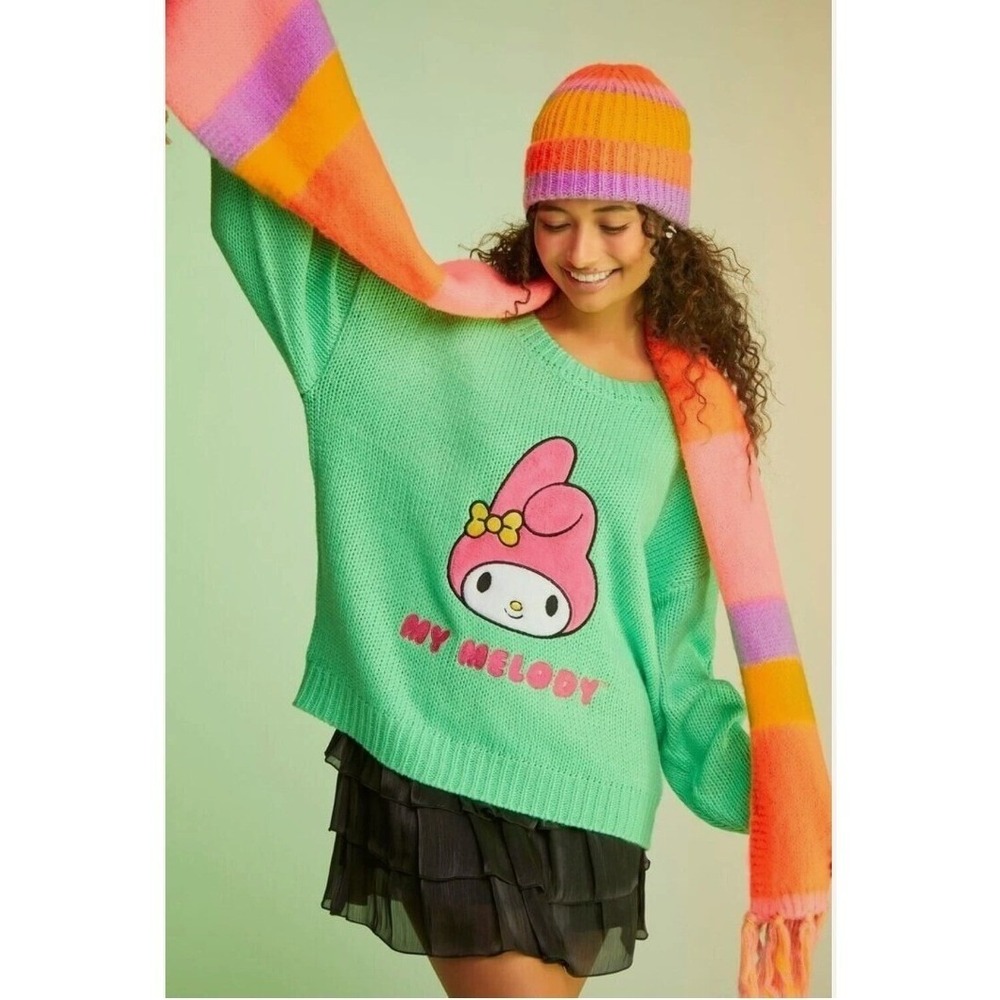 Forever 21 My Melody Sweater MEDIUM Green Crew Neck Knit Hello Kitty Kawaii